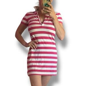 Tommy Hilfigure Y2k Polo shirt dress striped preppy sz Small womens pink white S